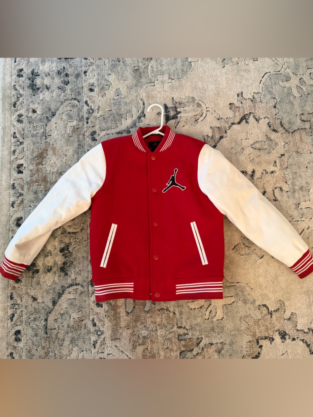 Jordan Red and White Letterman Jacket with Jumpman